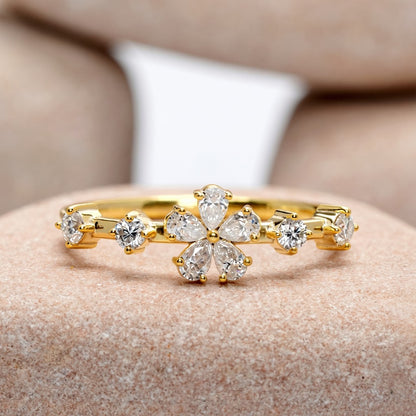 Pear Moissanite Diamond Premium Floral Ring