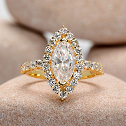 1.5 Carat Center Marquise, Round Cut Moissanite Diamond Engagement Ring