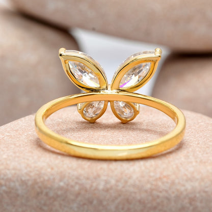 1.10 Carat Pear, Marquise Cut Moissanite Diamond Butterfly Ring
