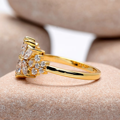 1.45 Carat Marquise, Round Cut Moissanite Diamond Engagement Ring