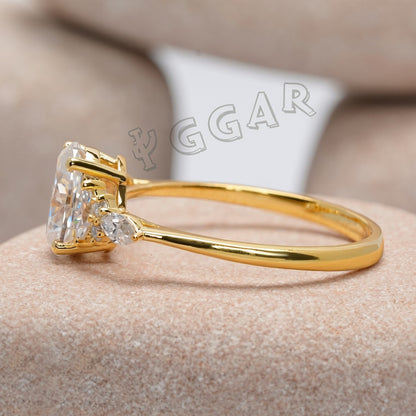 1.5 Carat Center Oval, Marquise Cut Moissanite Diamond Engagement Ring