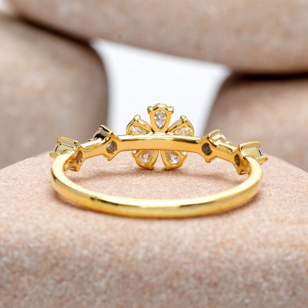 Pear Moissanite Diamond Premium Floral Ring