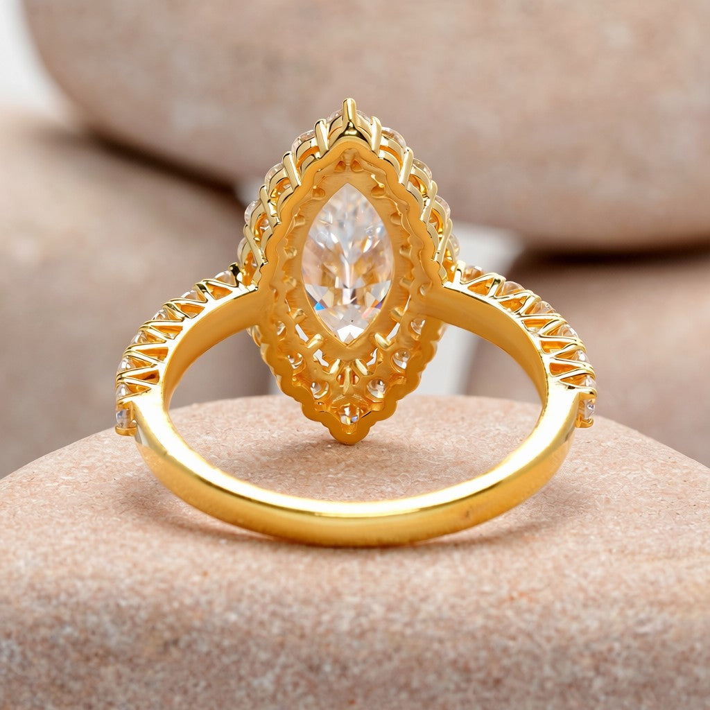 1.5 Carat Center Marquise, Round Cut Moissanite Diamond Engagement Ring