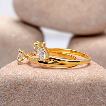 1.30 Carat Three-Stone Moissanite Diamond Ring Set