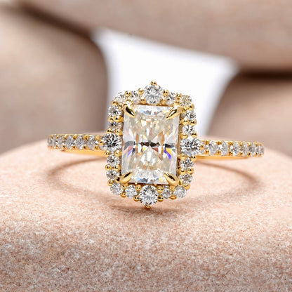 1 Carat Center Radiant, Round Cut Moissanite Diamond Engagement Ring