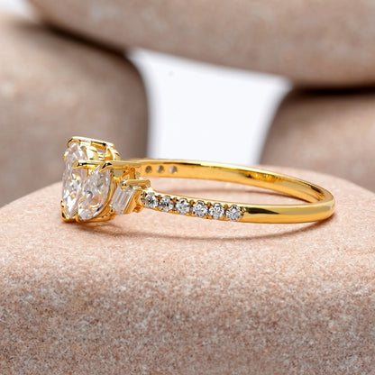0.70 Carat Pear Cut Moissanite Diamond Three Stone Engagement Ring