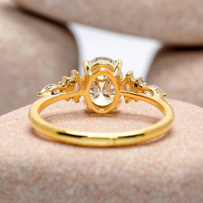 1.5 Carat Center Oval, Marquise Cut Moissanite Diamond Engagement Ring