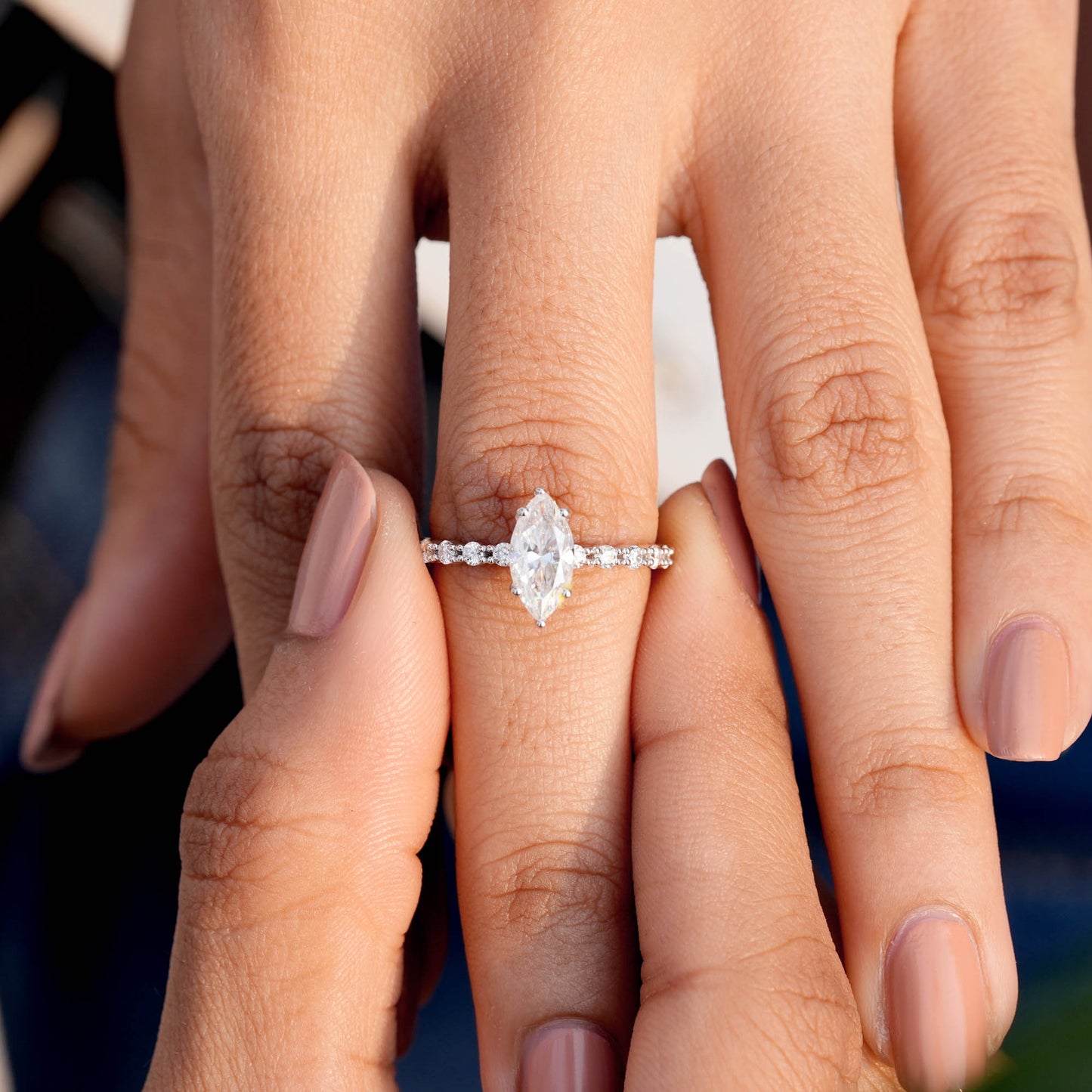 1 Carat Center Marquise Cut Moissanite Diamond Engagement Ring