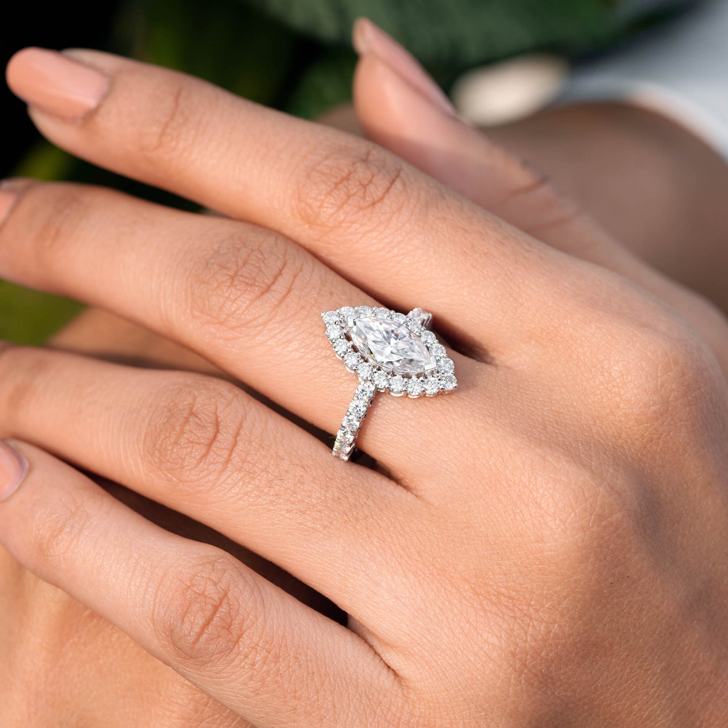 1.5 Carat Center Marquise, Round Cut Moissanite Diamond Engagement Ring