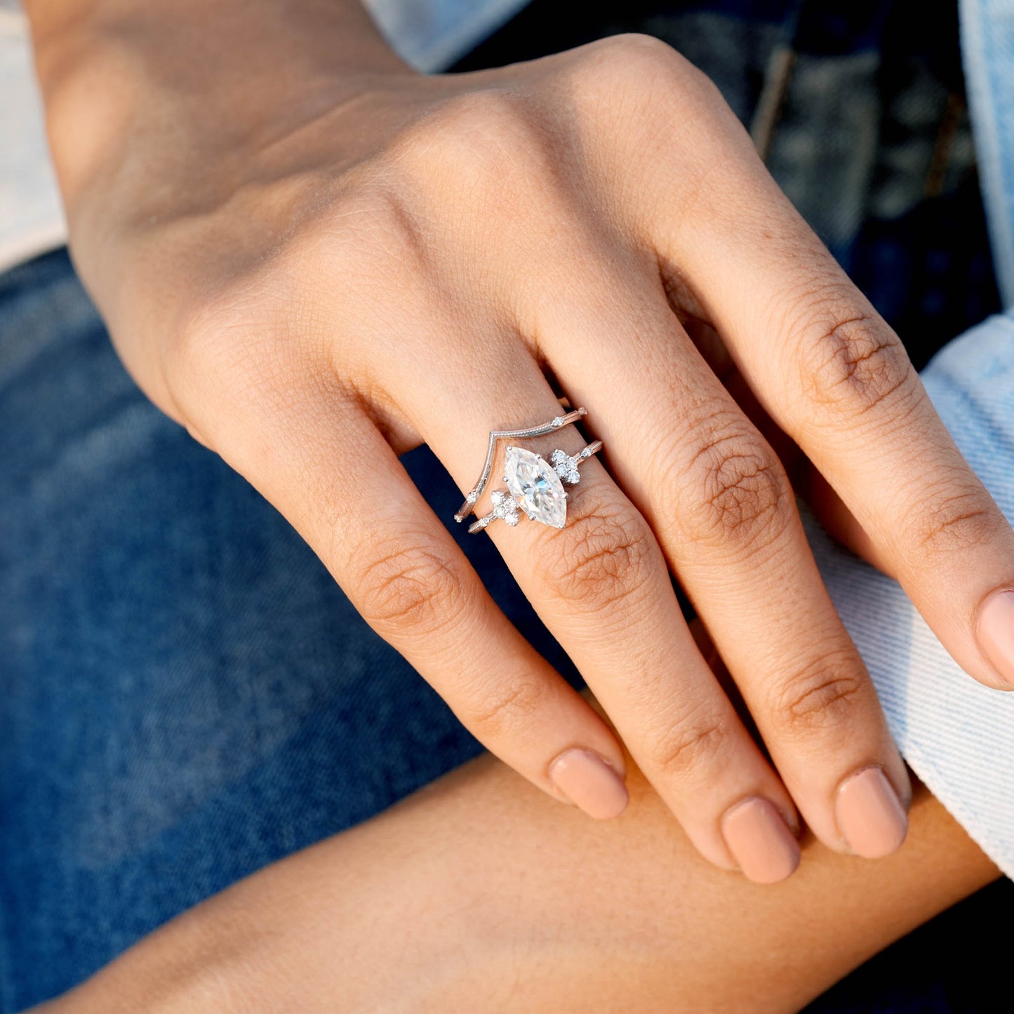 1.5 Carat Center Marquise Cut Moissanite Diamond Engagement Ring