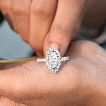 1.5 Carat Center Marquise, Round Cut Moissanite Diamond Engagement Ring