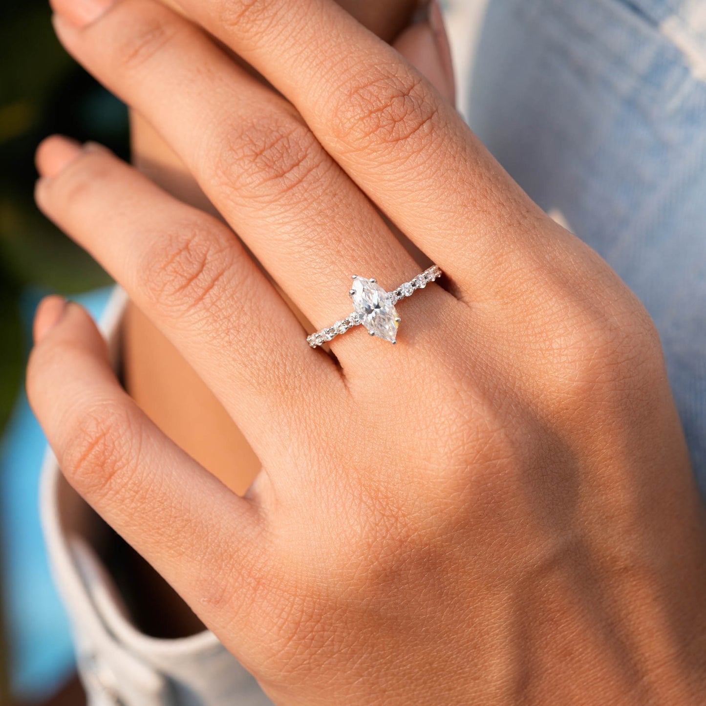 1 Carat Center Marquise Cut Moissanite Diamond Engagement Ring