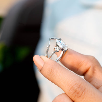 1.5 Carat Center Marquise Cut Moissanite Diamond Engagement Ring