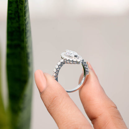 1.5 Carat Center Marquise, Round Cut Moissanite Diamond Engagement Ring