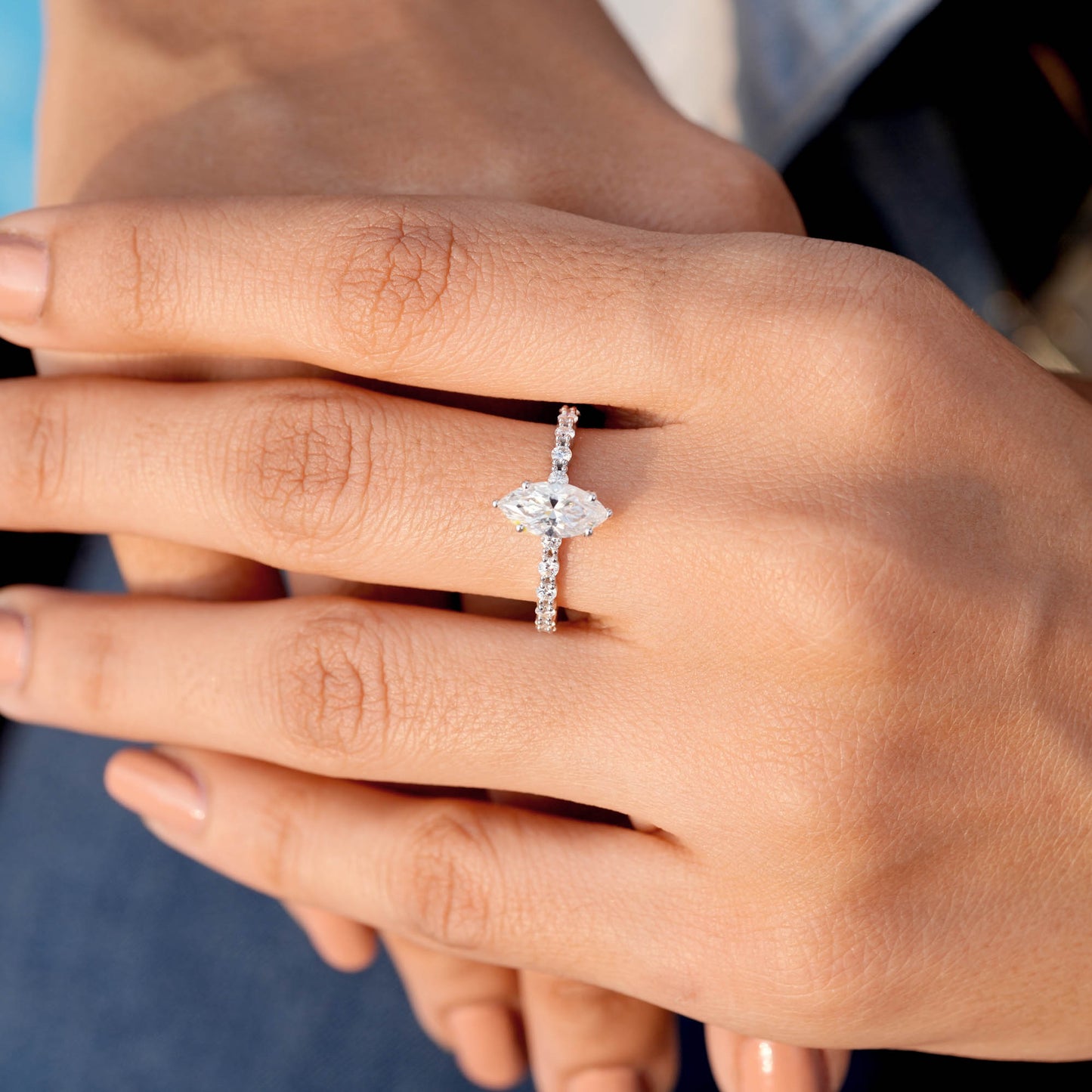 1 Carat Center Marquise Cut Moissanite Diamond Engagement Ring