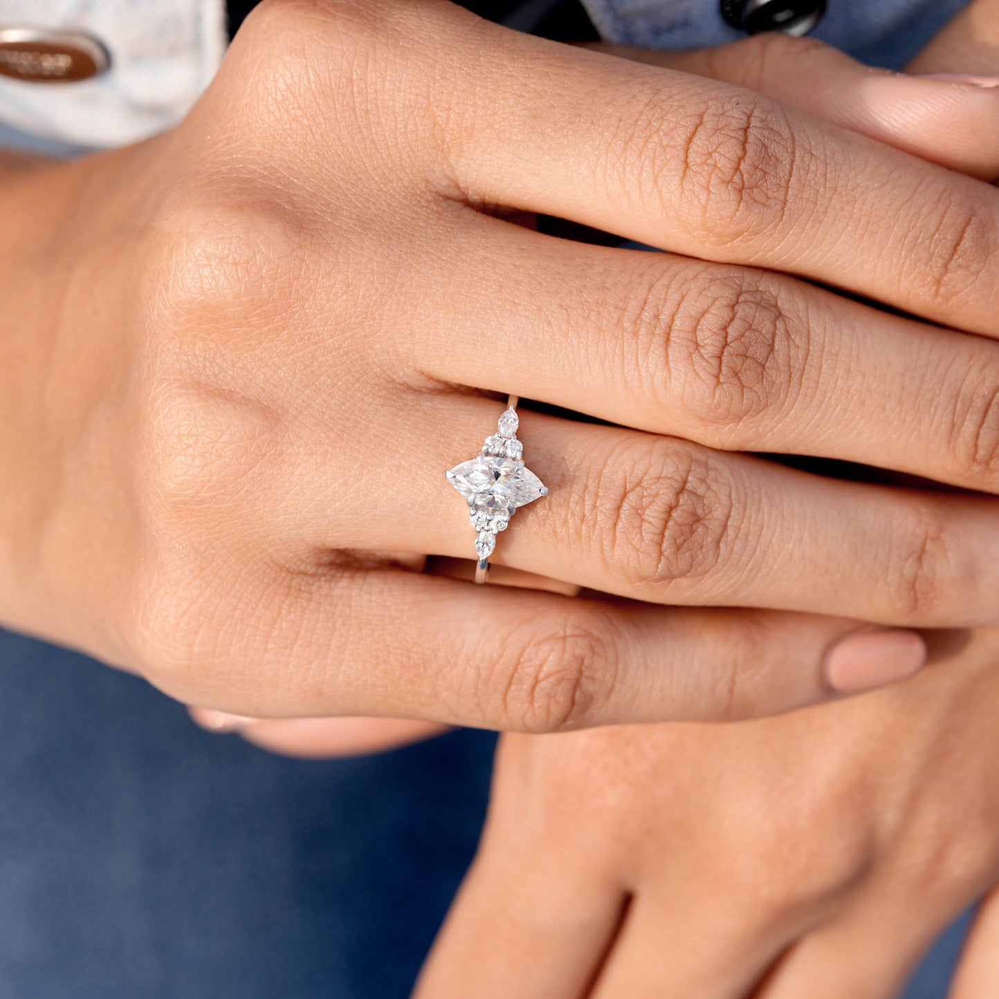1 Carat Center Marquise Cut Moissanite Diamond Engagement Ring