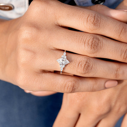 1 Carat Center Marquise Cut Moissanite Diamond Engagement Ring