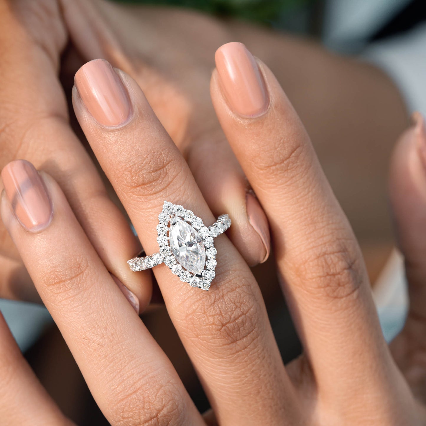 1.5 Carat Center Marquise, Round Cut Moissanite Diamond Engagement Ring