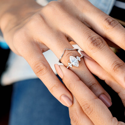 1.5 Carat Center Marquise Cut Moissanite Diamond Engagement Ring