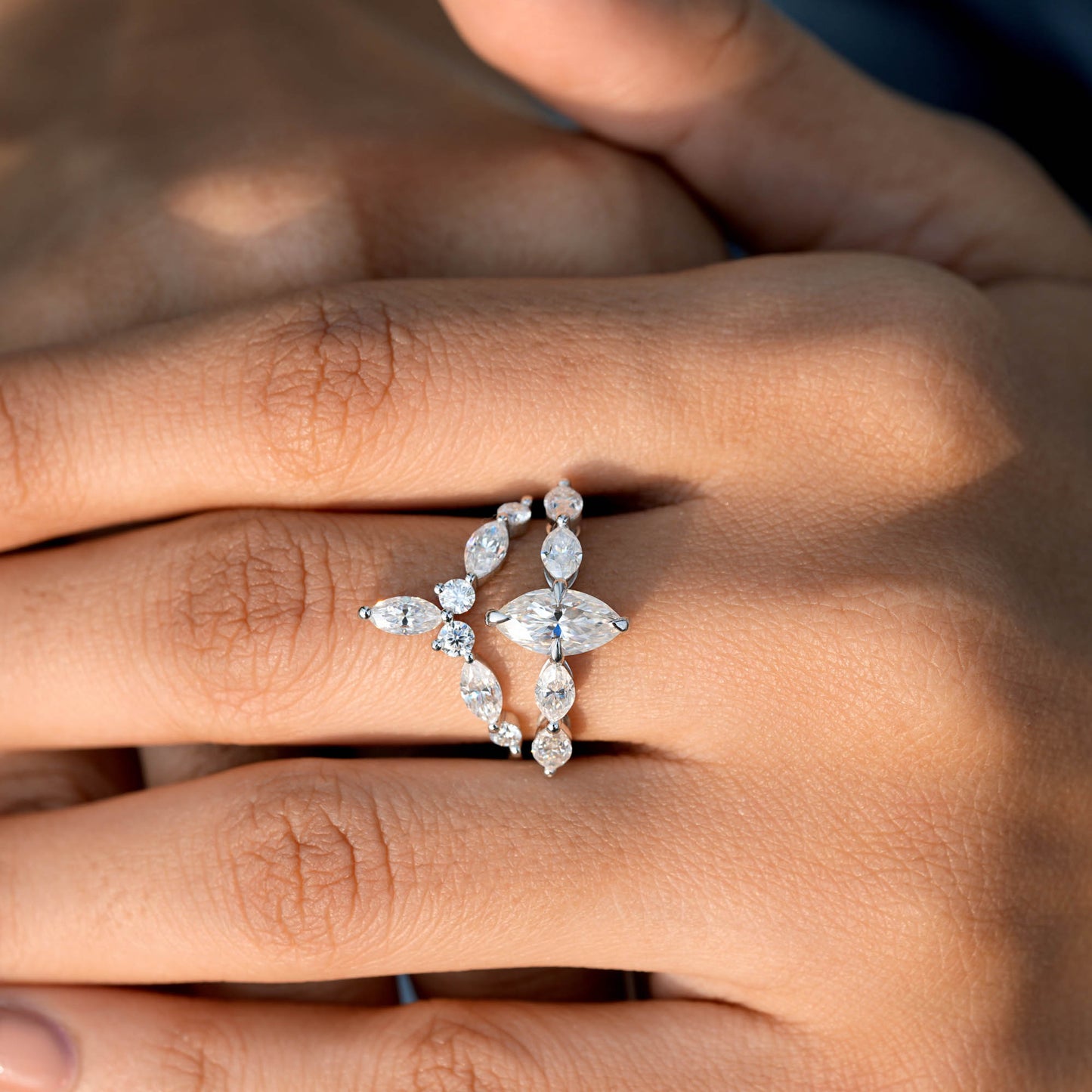1 Carat Center Marquise Cut Moissanite Diamond Engagement Ring