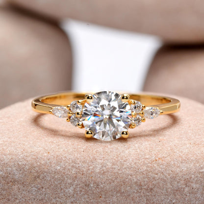 1 Carat Center Round, Marquise cut, Moissanite Diamond Engagement Ring