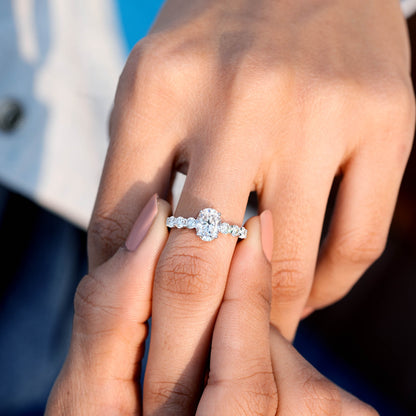 1.5 Carat Center Oval, Round Cut Moissanite Diamond Engagement Ring