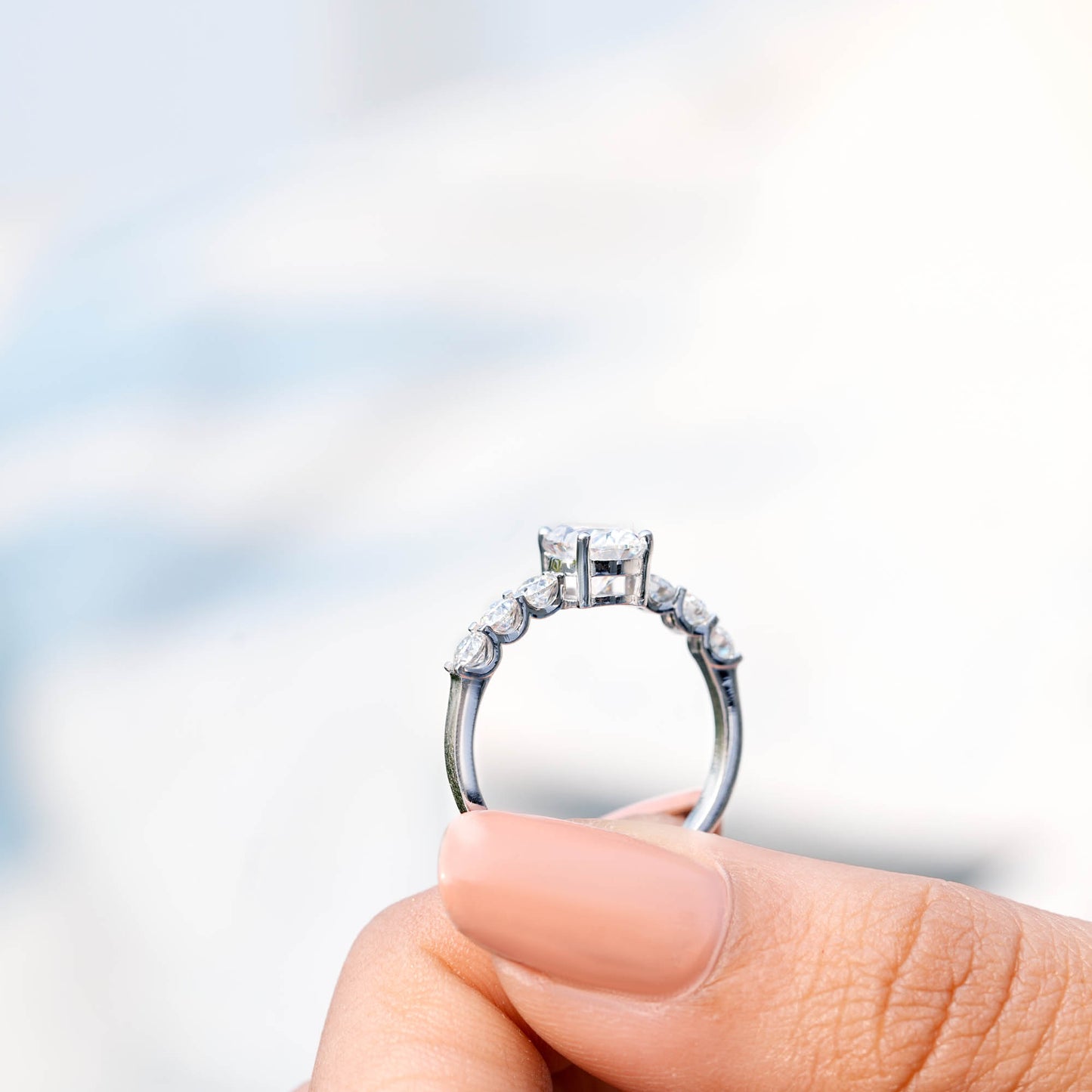 1.5 Carat Center Oval, Round Cut Moissanite Diamond Engagement Ring