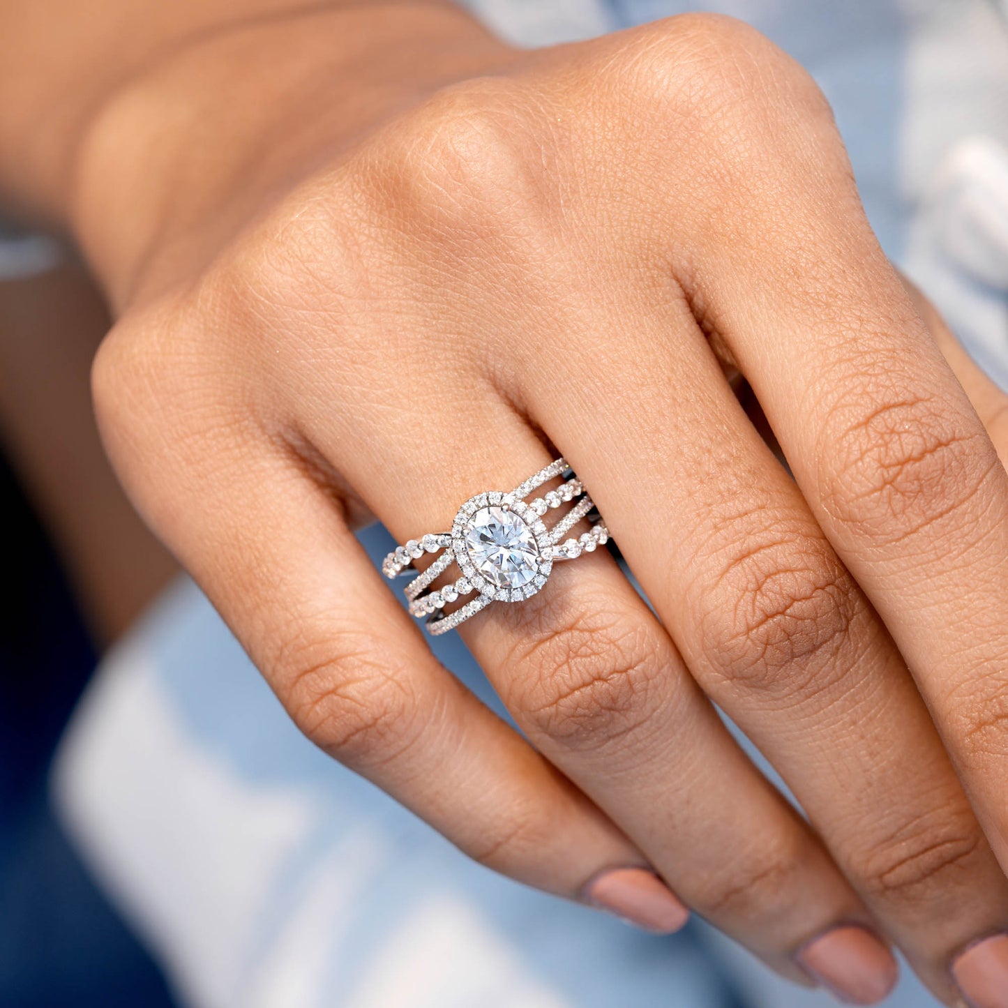 1.5 Carat Center Oval Cut Moissanite Diamond Engagement Ring