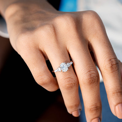 1.5 Carat Center Oval, Marquise Cut Moissanite Diamond Engagement Ring