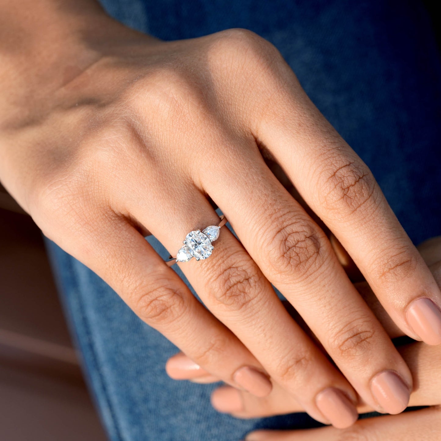 1 Carat Center Oval, Heart Cut Moissanite Diamond Engagement Ring