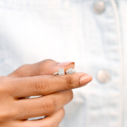 0.75 Carat Emerald, Pear Cut Halo Moissanite Diamond Ring