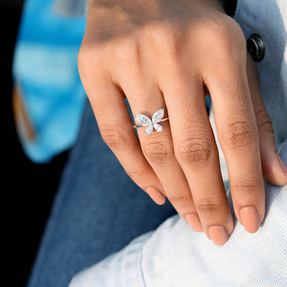 1.10 Carat Pear, Marquise Cut Moissanite Diamond Butterfly Ring