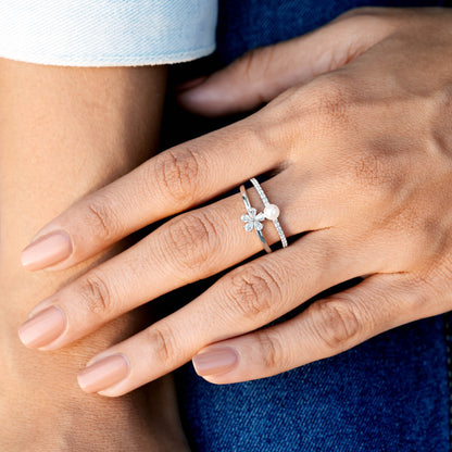 0.80 Carat Pear Cut Moissanite Diamond Pearl Engagement Ring