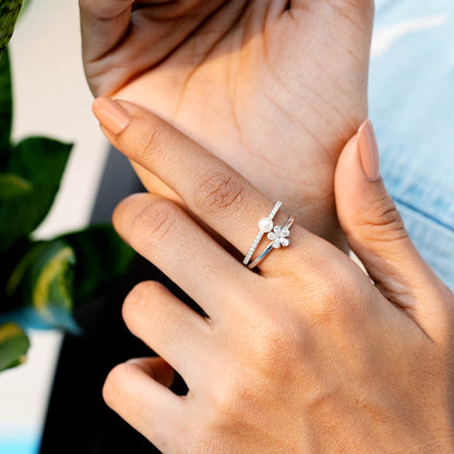 0.80 Carat Pear Cut Moissanite Diamond Pearl Engagement Ring