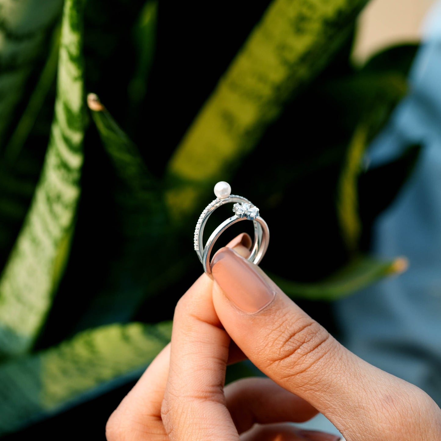 0.80 Carat Pear Cut Moissanite Diamond Pearl Engagement Ring