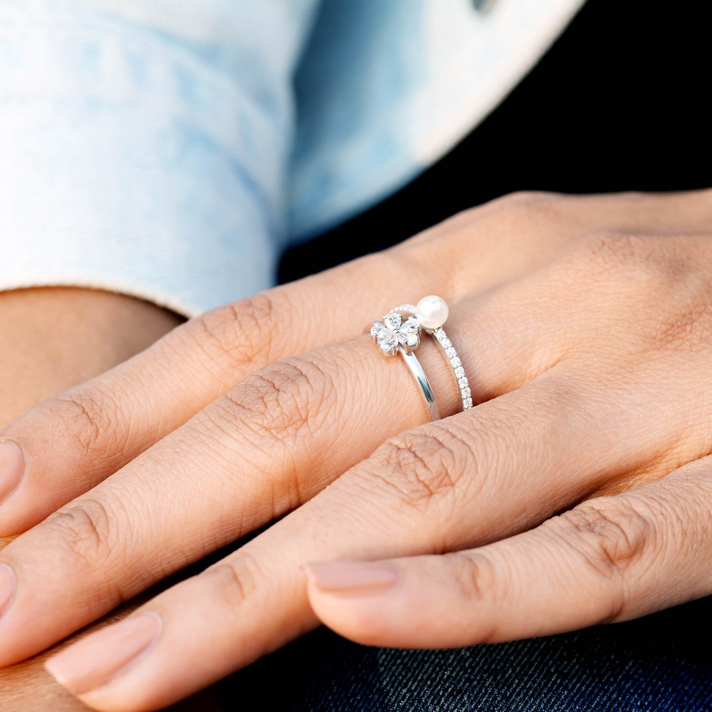 0.80 Carat Pear Cut Moissanite Diamond Pearl Engagement Ring