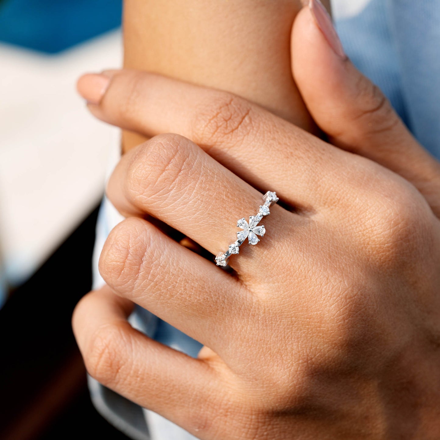 Pear Moissanite Diamond Premium Floral Ring