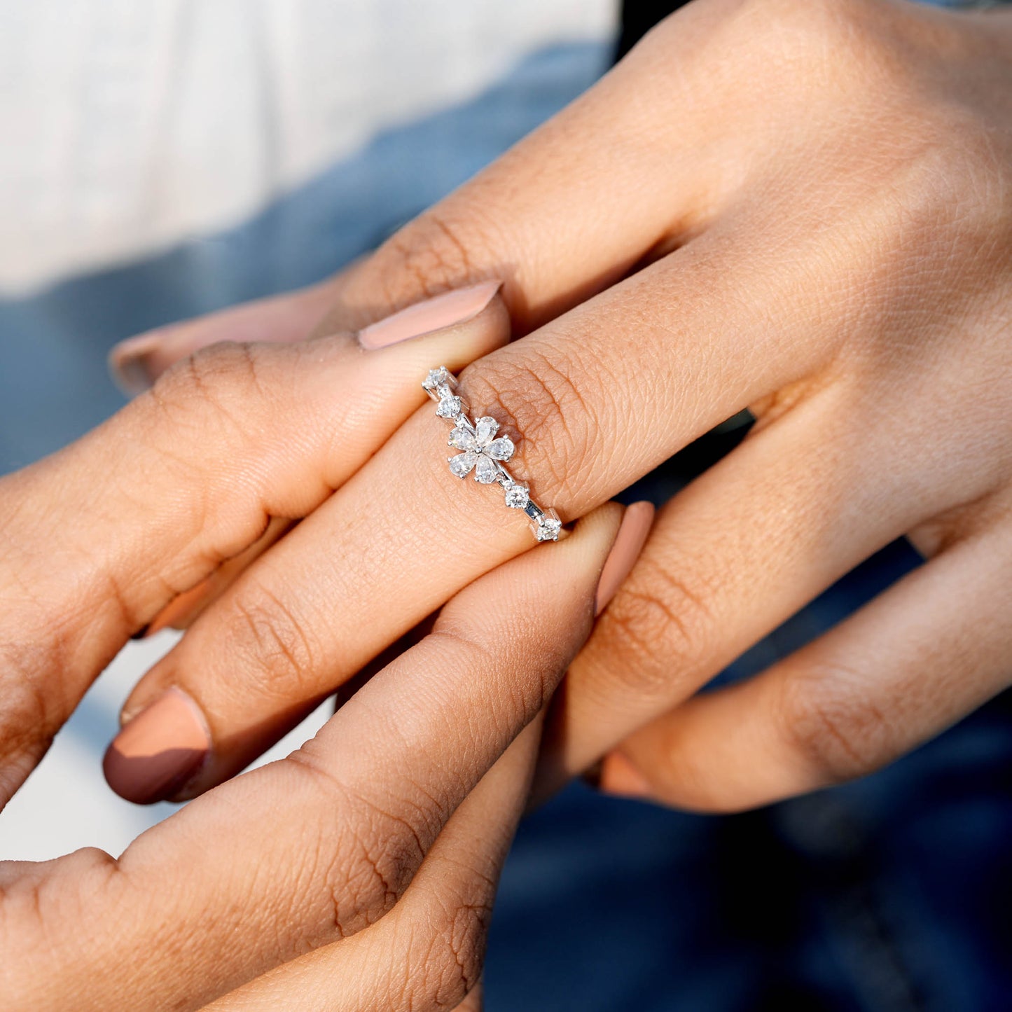 Pear Moissanite Diamond Premium Floral Ring