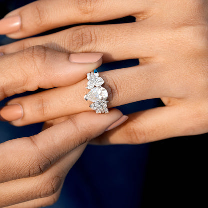 1.5 Carat Center Pear, Marquise, Round Cut Moissanite Diamond Engagement Ring