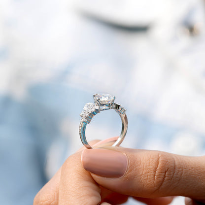 1.5 Carat Center Pear, Marquise, Round Cut Moissanite Diamond Engagement Ring