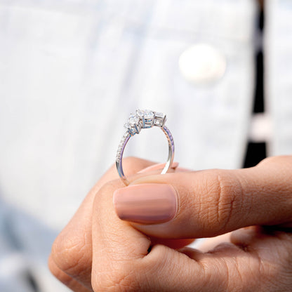 0.70 Carat Pear Cut Moissanite Diamond Three Stone Engagement Ring