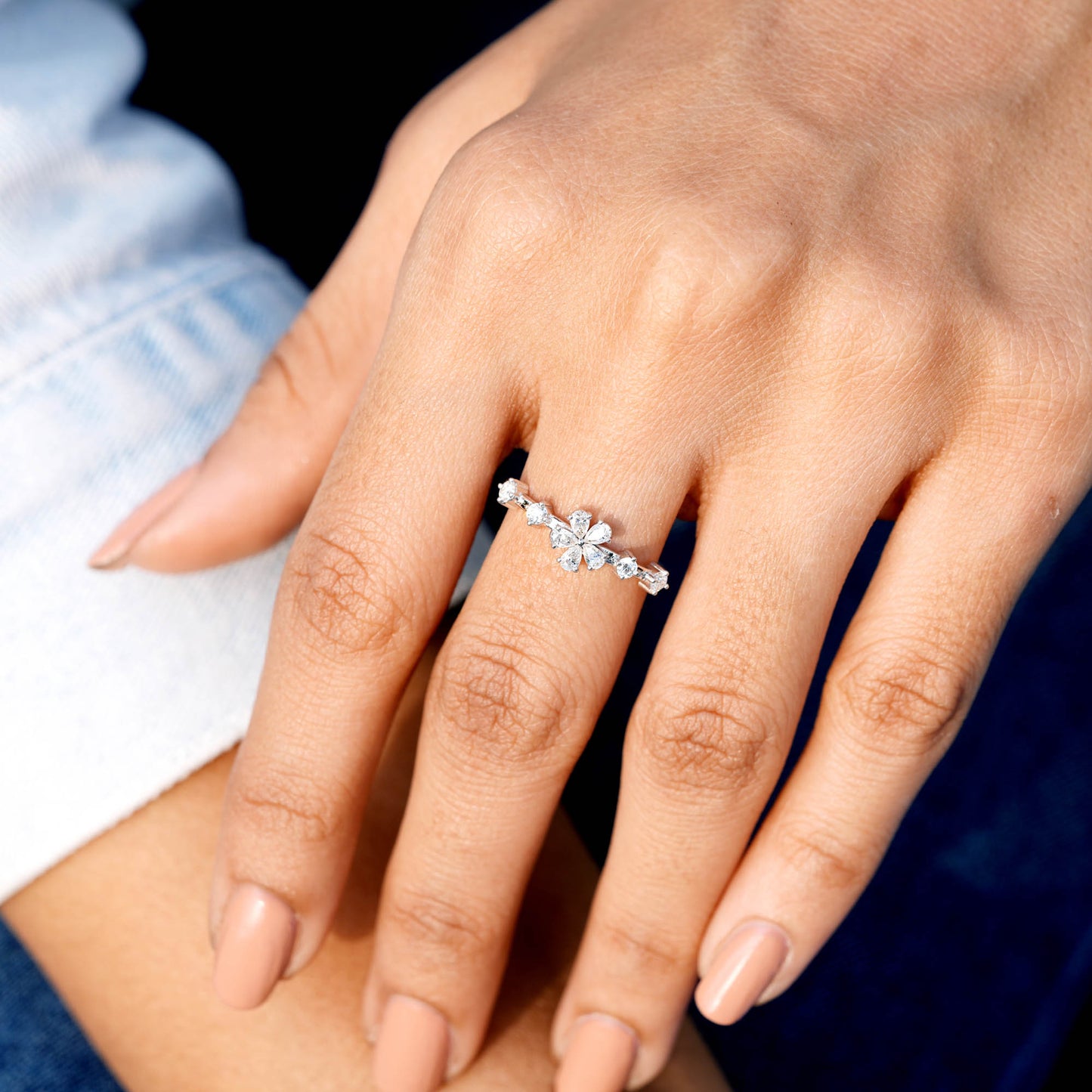 Pear Moissanite Diamond Premium Floral Ring