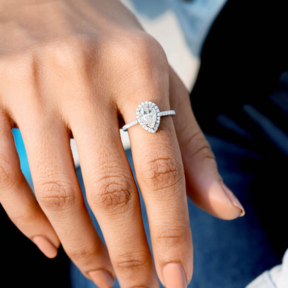 1.5 Carat Center Pear, Round Cut Moissanite Diamond Engagement Ring