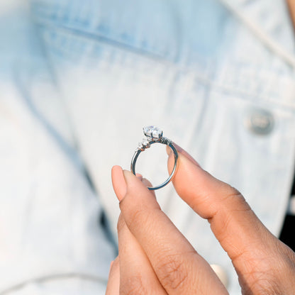 1.5 Carat Center Pear, Round Cut Moissanite Diamond Engagement Ring