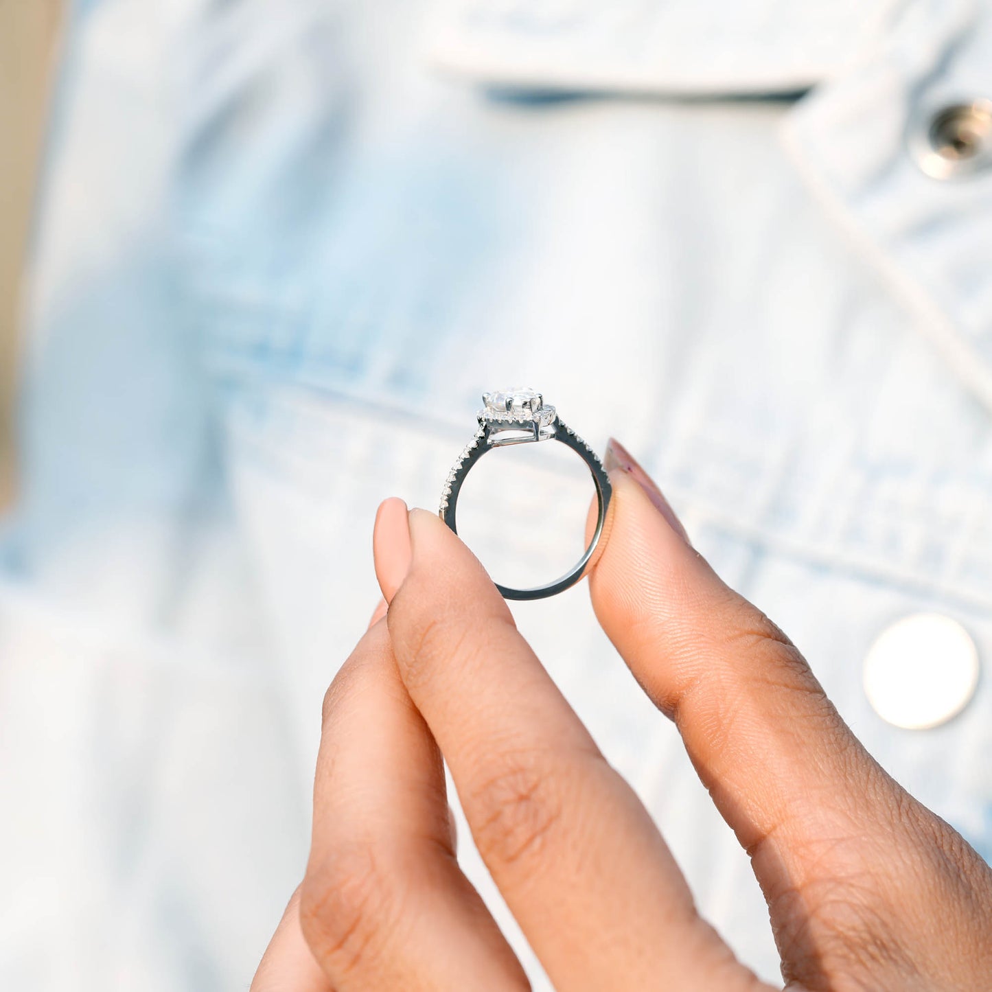1.5 Carat Center Pear, Round Cut Moissanite Diamond Engagement Ring