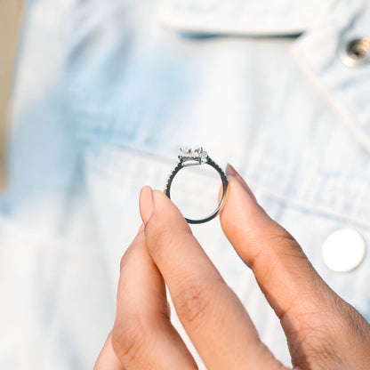 1.5 Carat Center Pear, Round Cut Moissanite Diamond Engagement Ring