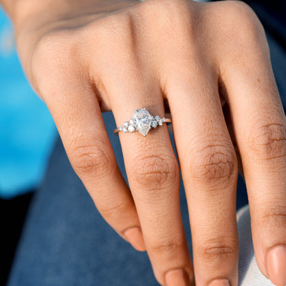 1.5 Carat Center Pear, Round Cut Moissanite Diamond Engagement Ring