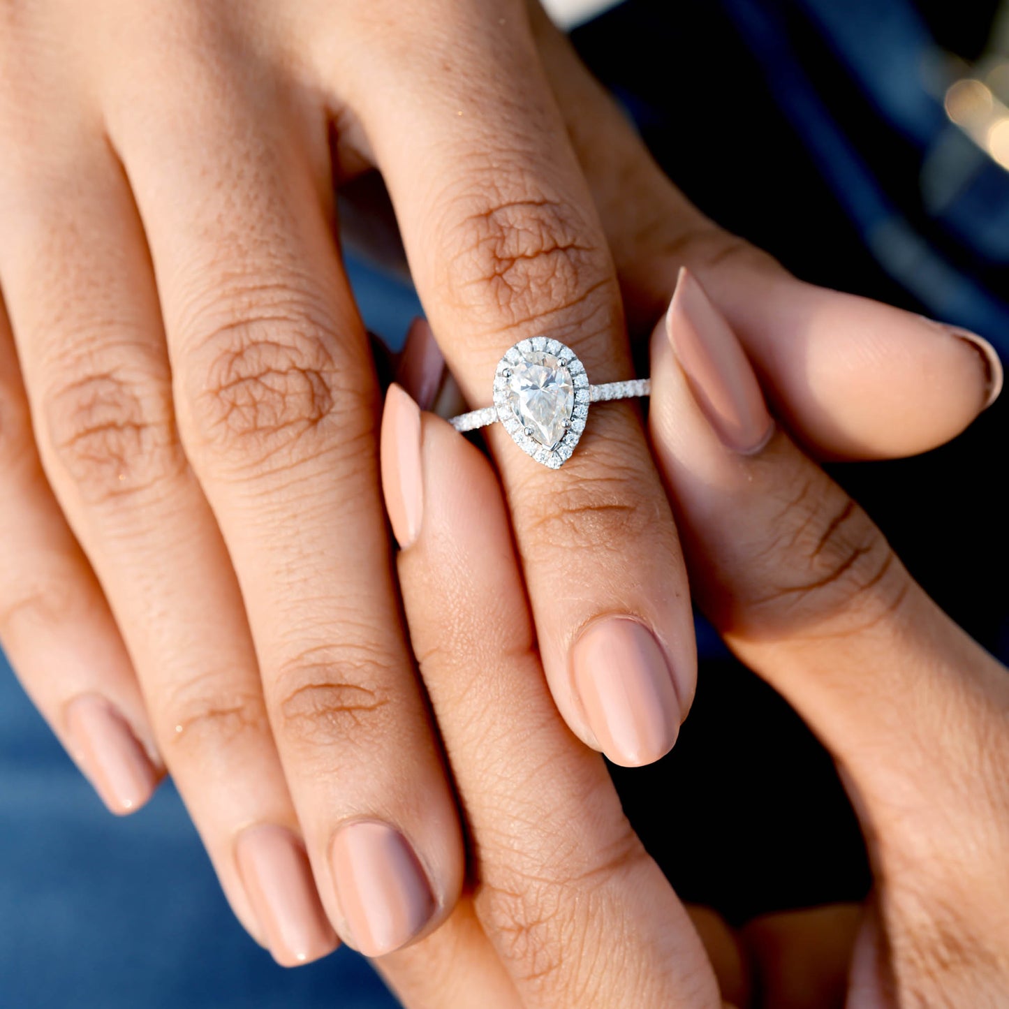1.5 Carat Center Pear, Round Cut Moissanite Diamond Engagement Ring