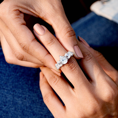 4.5 Carat Pear, Round, Emerald Cut Moissanite Diamond Engagement Ring