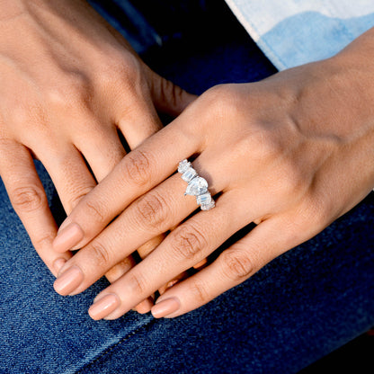 4.5 Carat Pear, Round, Emerald Cut Moissanite Diamond Engagement Ring